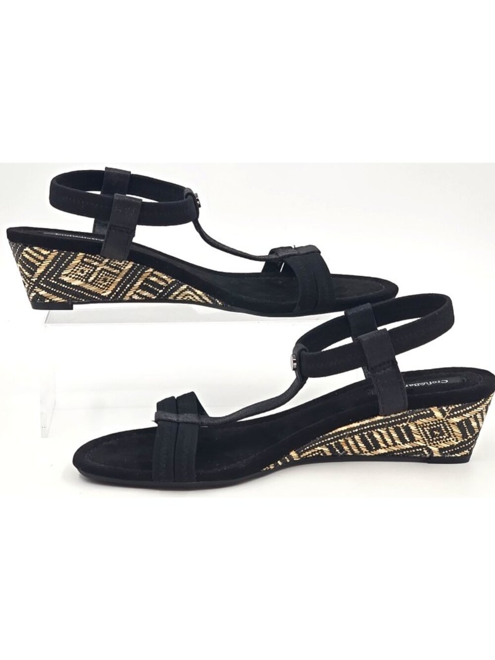 Croft & Barrow Stella Wedge Sandals Strappy Stretch Flexible Outsole Black 8.5 M